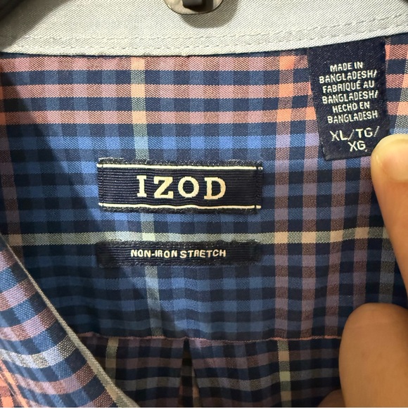 Izod Men's Casual Blue and Red Checkered Shirt - Picture 2 of 7